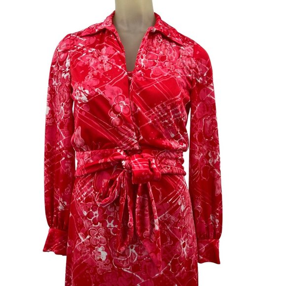 Vintage Anne Fogarty Collectors Maxi Dress Jacket Red Hawaiian Floral Size 8 - Picture 3 of 9